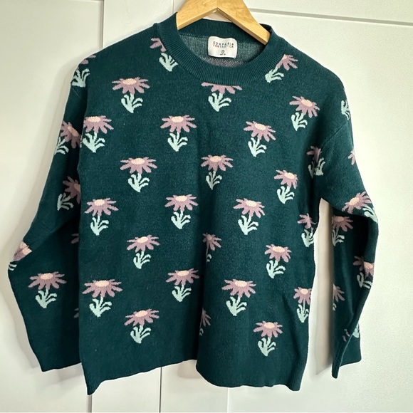 Compania Fantastica Jacquard Sweater Small Long Sleeve Daisy Floral turquoise - Picture 5 of 11